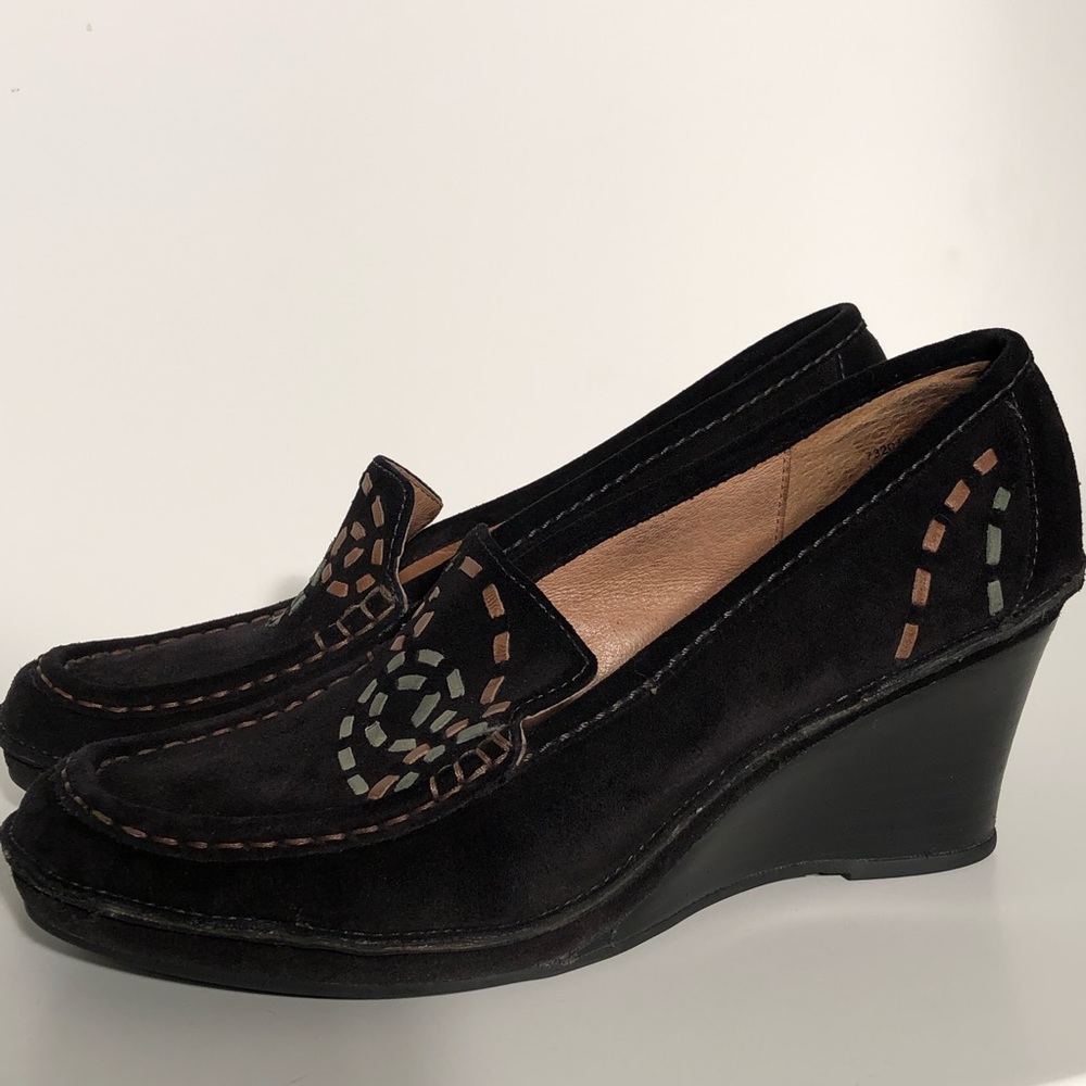 Clark’s Artisan Wedge Loafer Black Suede Shoes 9